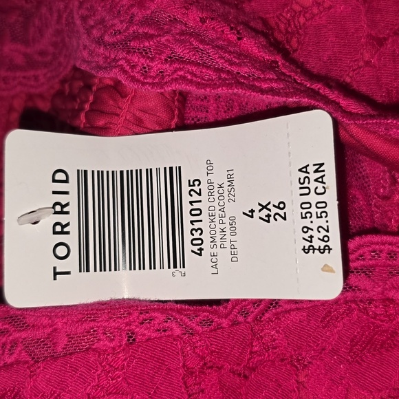 Torrid Lace Print Smocked Crop Top Pink Peacock Womens Size 4x NWT - Picture 12 of 12